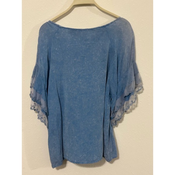 Umgee Blue Ruffle Sleeve Top Size Small - Picture 3 of 5